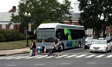 Hybrid bus in Blue Back Square in Hartford, CT
